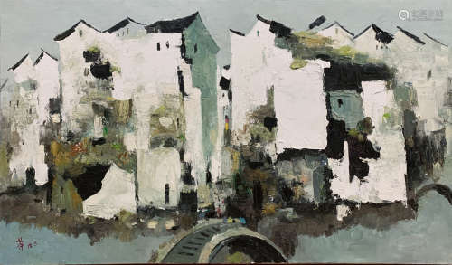 A Framed Sketch Oil Painting by Wu Guanzhong