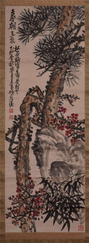 A Chinese Hanging Painting Scroll of Flower and Fruit by Wu Changshuo