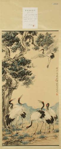 A Chinese Hanging Painting Scroll of Crane by Xu Beihong, Ink on Paper