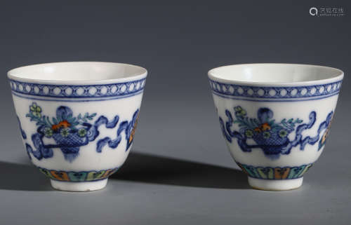 A Pair of Chinese Blue and White Doucai Cup