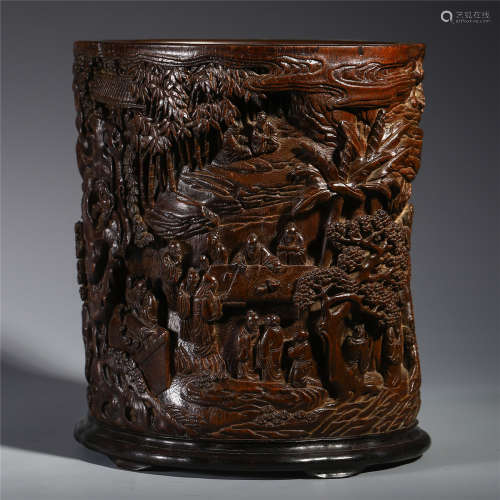 A Chinese Aloeswood Carved Brush Holder