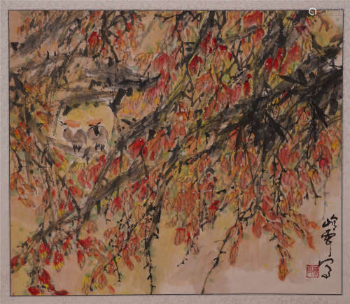 A Chinese Hanging Painting Scroll of Flowers and Birds by Qin Lingyun