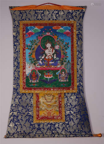 A Chinese Tangka Embroidery of Seated Tara