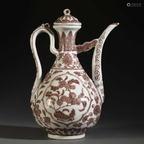 A Chinese Underglazed Red Ewer with Floral Motif