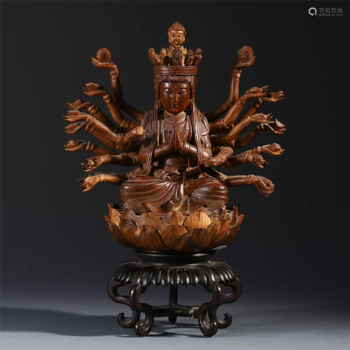 A Chinese Sandalwood Carved Figure of Guanyin