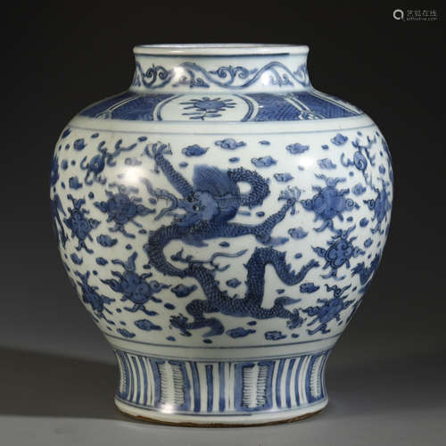 A Chinese Blue and White Dragon Jar