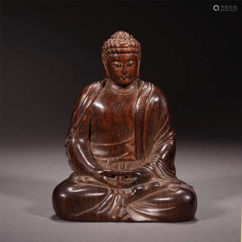 A Chinese Zitan Wood Carved Figure of Sakayamuni