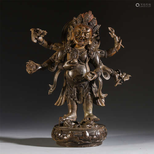 A Chinese Bronze Figure of Six-armed God