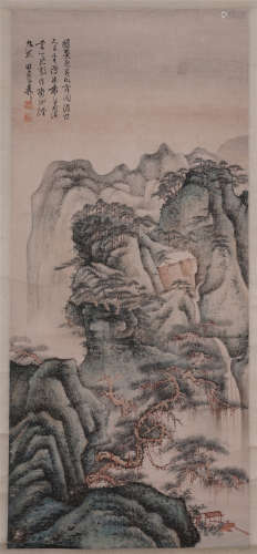 A Chinese Hanging Painting Scroll of Landscape and Pine Forest by Xie Zhiliu