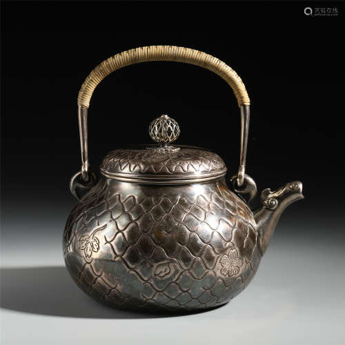 A Chinese Pure Silver Teapot