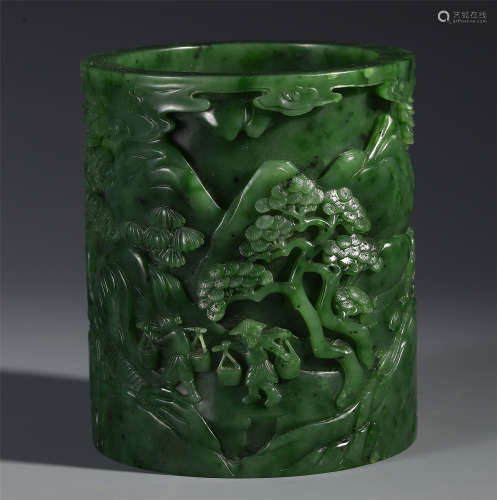 A Chinese Jade Carved Brush Holder