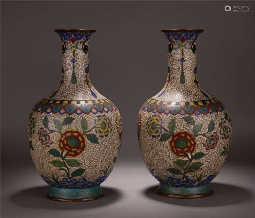 A Pair of Chinese Bronze Cloisonne Enamelled Vase