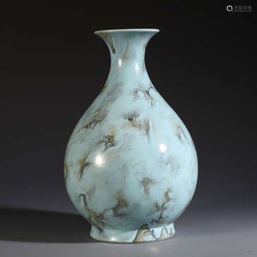 A Chinese Celadon Glazed Vase with Ink Patterns