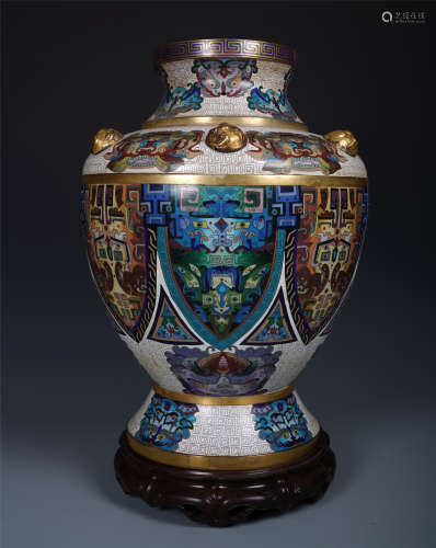 A Chinese Cloisonne Enamelled Zun with Taotie Mask
