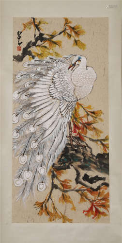 A Chinese Hanging Painting Scroll of Flowers and Birds by Unknown Author, Ink on Paper