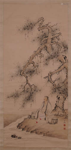 A Chinese Hanging Painting Scroll of Hermit in Mountain by Chen Shaomei