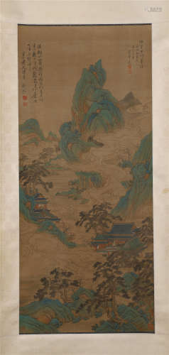 A Chinese Hanging Painting Scroll of Landscape by Dong Bangda, Ink on Silk
