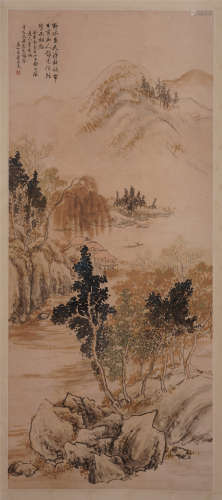 A Chinese Hanging Painting Scroll of Landscape by Dong Bangda