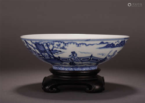 A Chinese Blue and White Bowl Painted with Courtyard and Figure