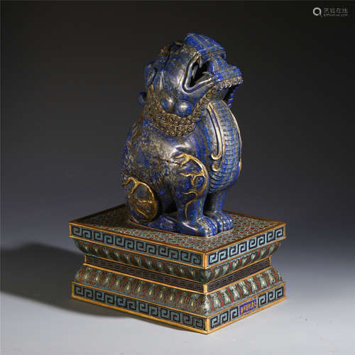 A Chinese Cloisonne Enamelled Turquoise Beast Carving