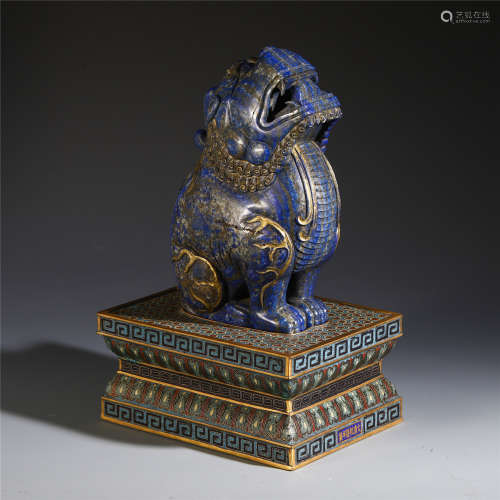 A Chinese Cloisonne Enamelled Turquoise Beast Carving