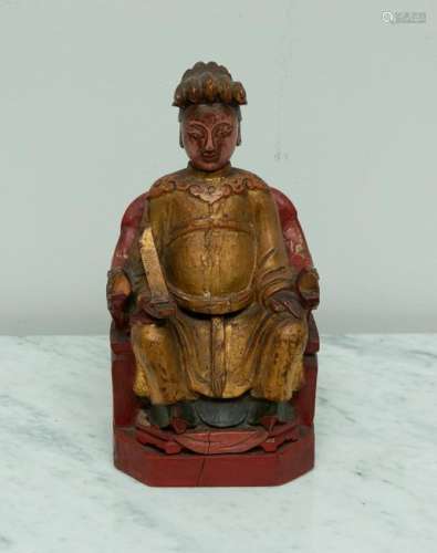 Chinese Wooden Enthroned Figure