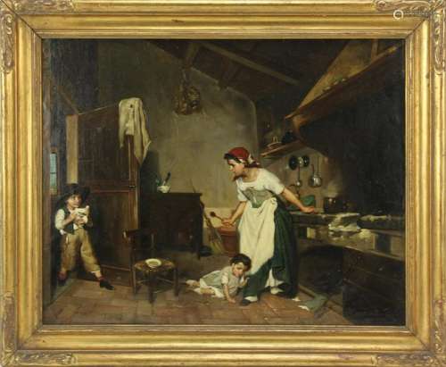 19thC In Manner of Zampighi, Italian Kitchen Scene