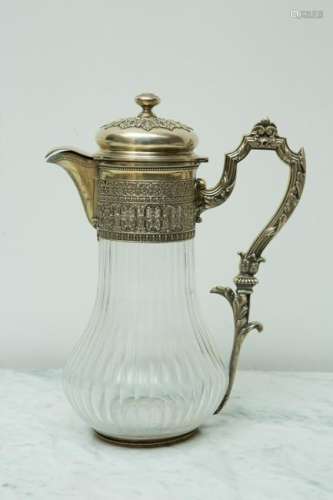19thC French Cut Glass Ewer with Silver Mounts
