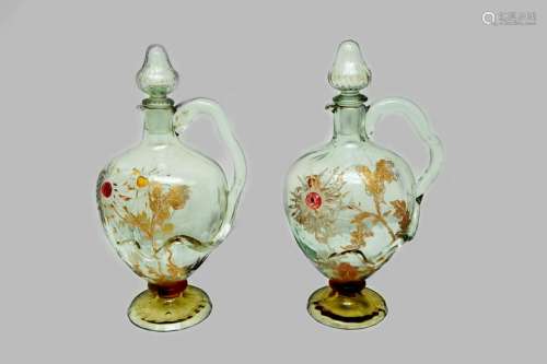 Pair of Glass Carafes Signed Galle