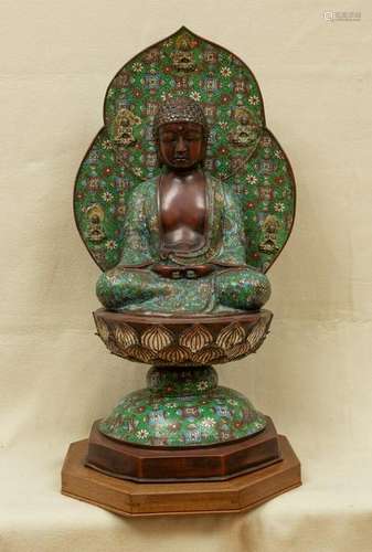 Japanese Meiji Cloisonne Bronze Buddha