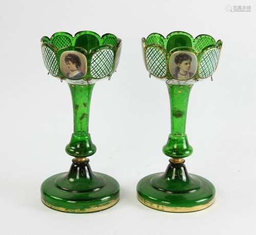 Pair of Antique Lusters with Enamel Overlay