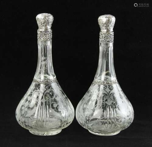 Pair of Blown and Cut Decanters