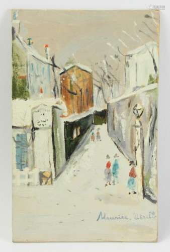 Utrillo Signed, Montmartre Paris, Oil on Board
