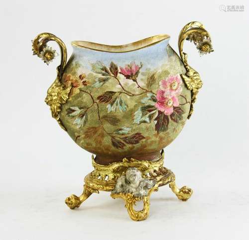 19thC Centerpiece Hand Painted with Bronze Mounts