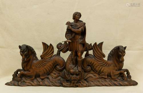 Carved Oak Element, Winged Horses