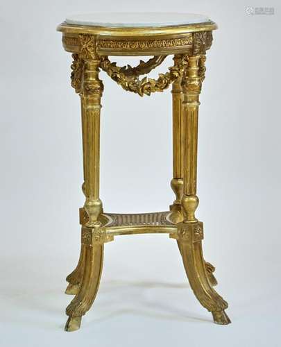 19thC French Gold Painted Taboret Table