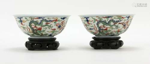 Pair of Chinese Famille Verte Porcelain Bowls