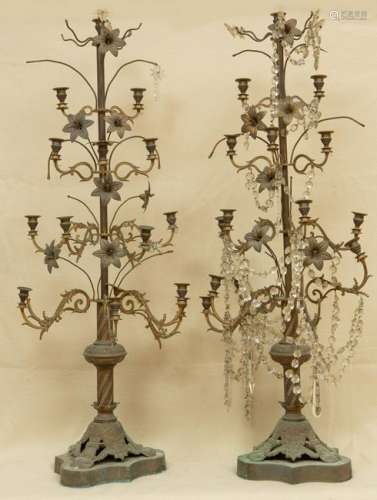 Pair of 19thC French Tall Brass Candelabra