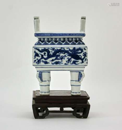 Chinese Blue and White 4-Footed Censer