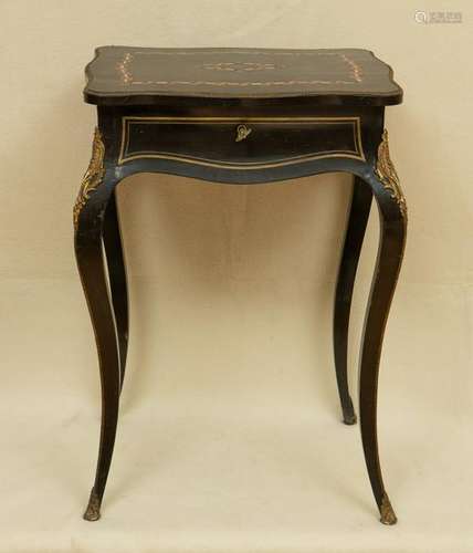 19thC French Ebonized Inlaid Table