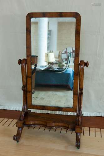 French Charles X Mahogany Cheval Mirror