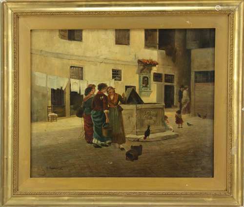 P. Ruggerio Signed, At the Well, Oil on Canvas