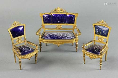 19thC French Bronze and Blue Enameled Doll Furniture