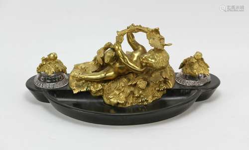 19thC French Figural Bronze and Marble Inkwell