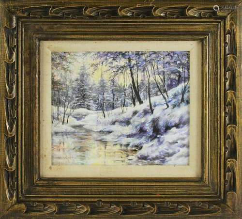 Palmer Signed, Winter Scene, Gouache and Watercolor