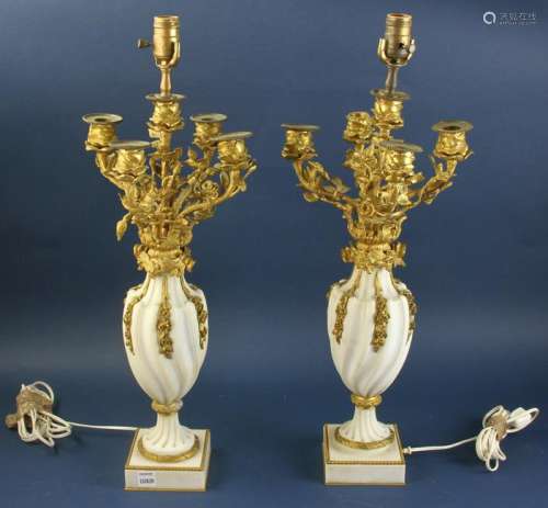 Pair of 19th Century Marble and Bronze Candelabra