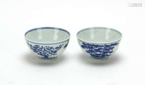 Pair of Chinese Blue and White Porcelain Bowls