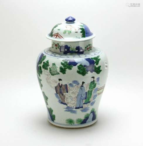 Chinese Famille Verte Porcelain Covered Jar