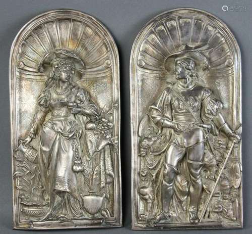 Pair of Italian Silverplate on Copper Wall Plaques