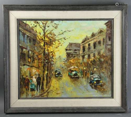 B. Boyd, Fall Street Scene, Oil on Canvas